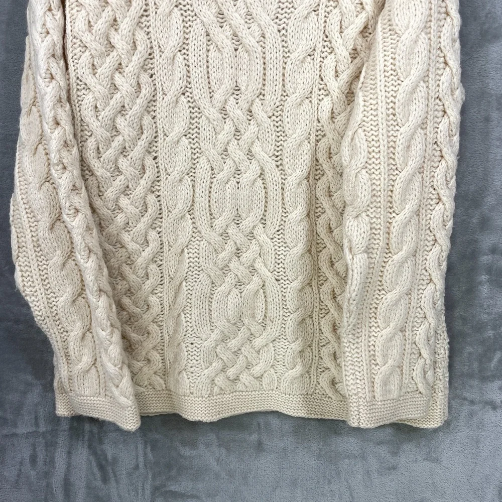 McKennas Wool Size M Chunky Ivory Fisherman Cable Knit Sweater England Turtlenec